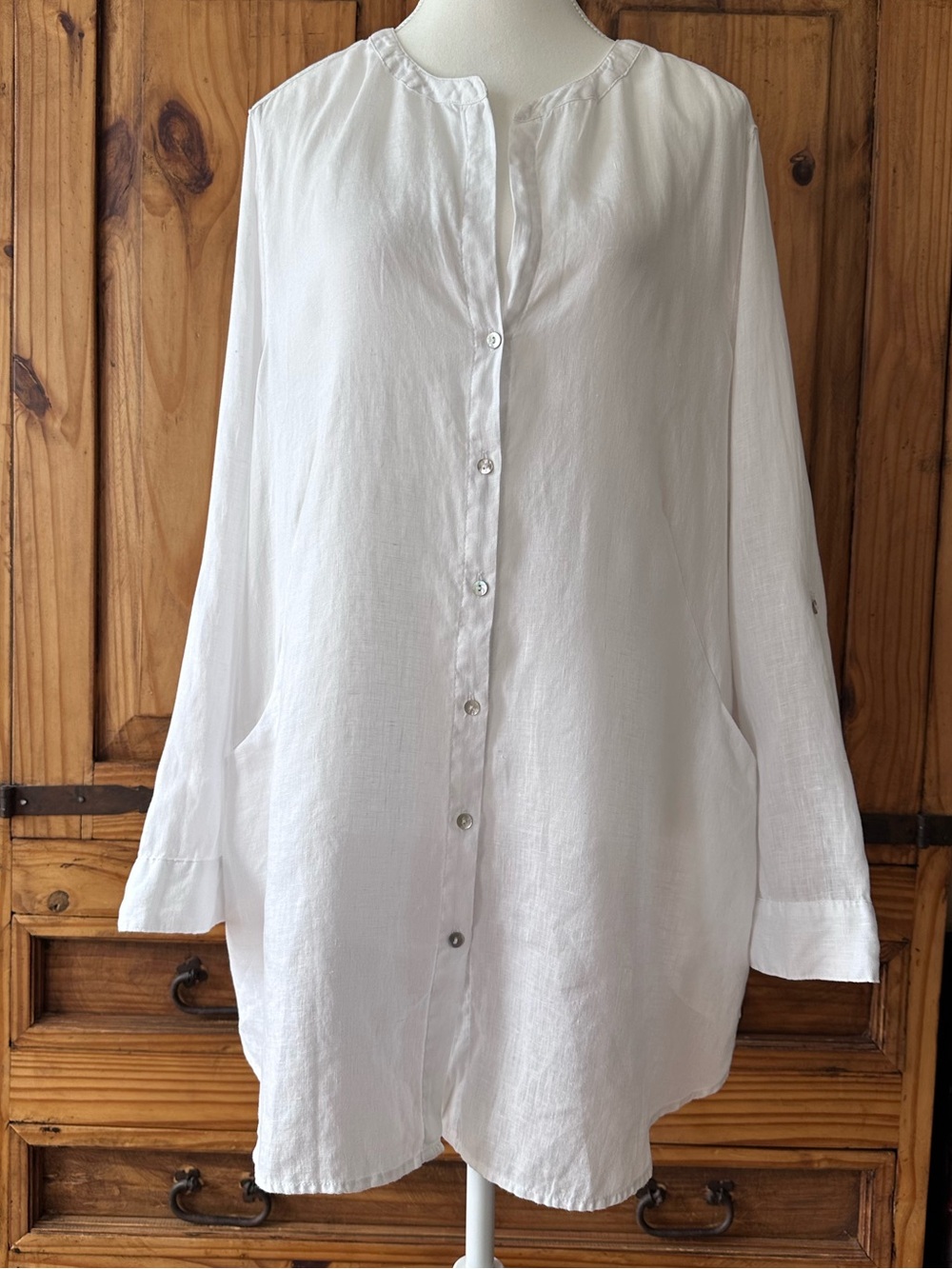 Sigrid Olsen 100% Linen White Button-Up Shirt w/ Pockets Coastal Lagenlook - 1X